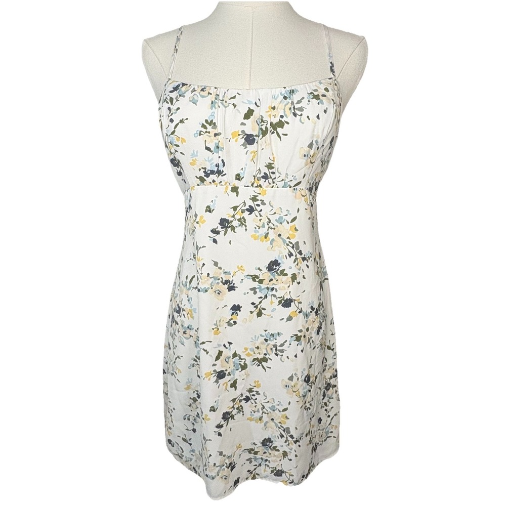 Abercrombie & Fitch Women Mini Dress White Floral Spaghetti Strap Size S Smocked